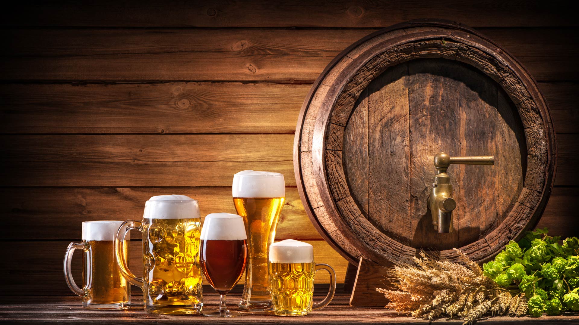 Oktoberfest keg with beers displayed