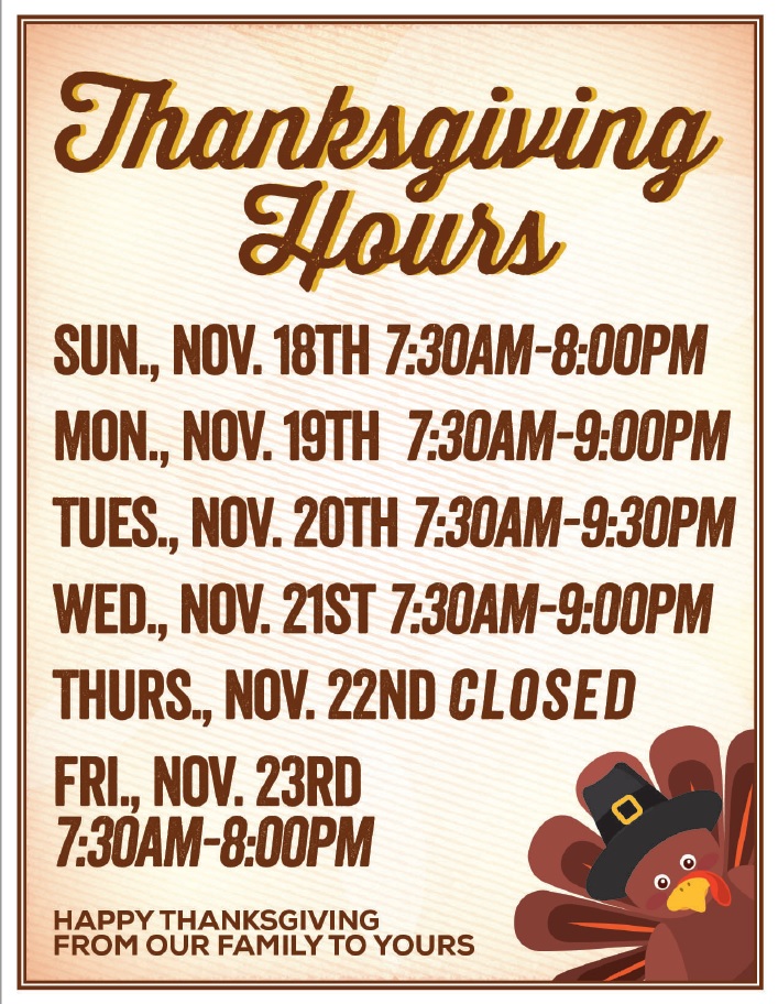 Thanksgiving Hours