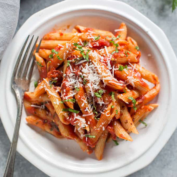 mutti peeled tomatoes in penne arrabbiata