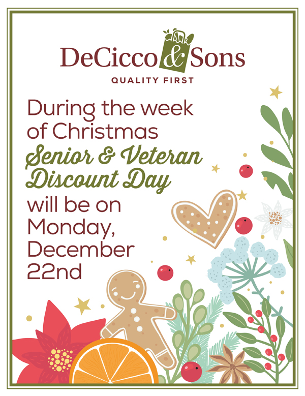 Senior and Veteran Discount Day will be at all locations on Sunday, December 22nd!